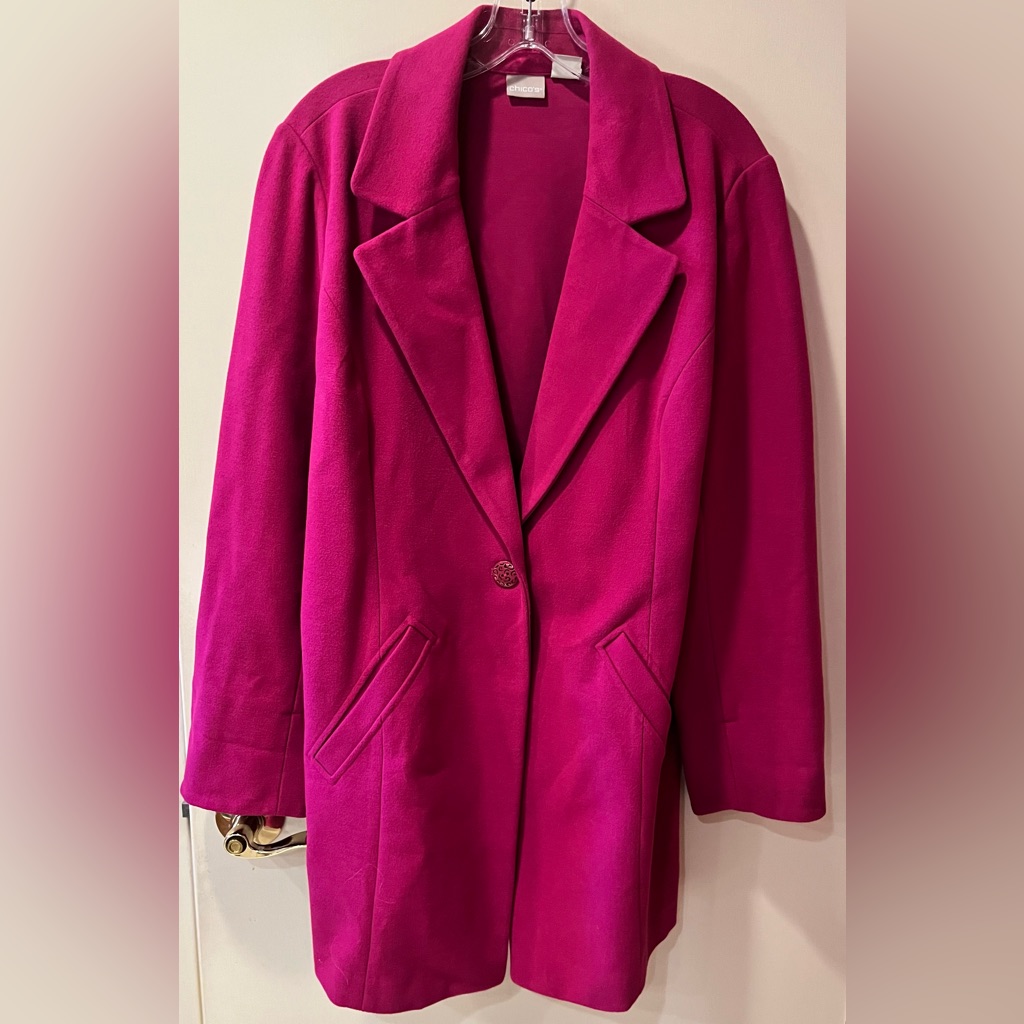 Chico’s Double Lapel Single Button Overcoat Magenta- Size 2